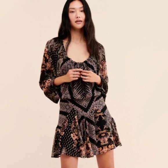 NWT Free People black paisley floral printed dress - Picture 2 of 8